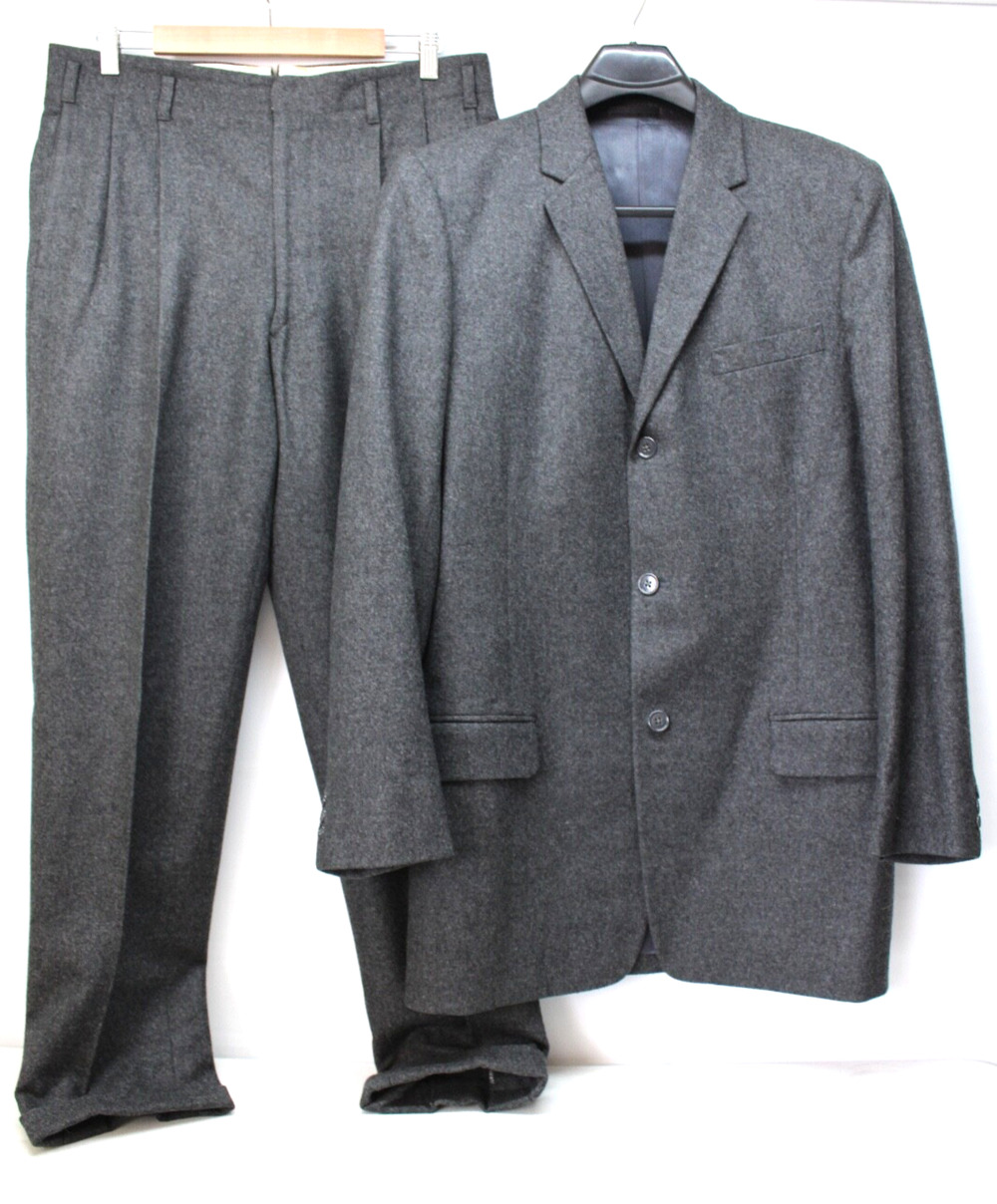 VINTAGE 2PC WOOL SUIT CUSTOM TAILORED by JAMES WOOL & CO. MEN'S CHARCOAL WOOL